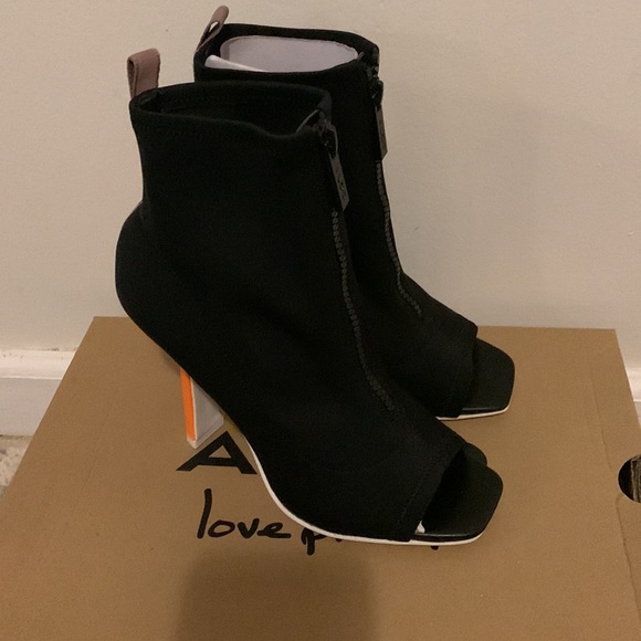 ALDO  Women's Open Toe Bootie Heel Black With Neon Orange Heel. - Picture 5 of 6